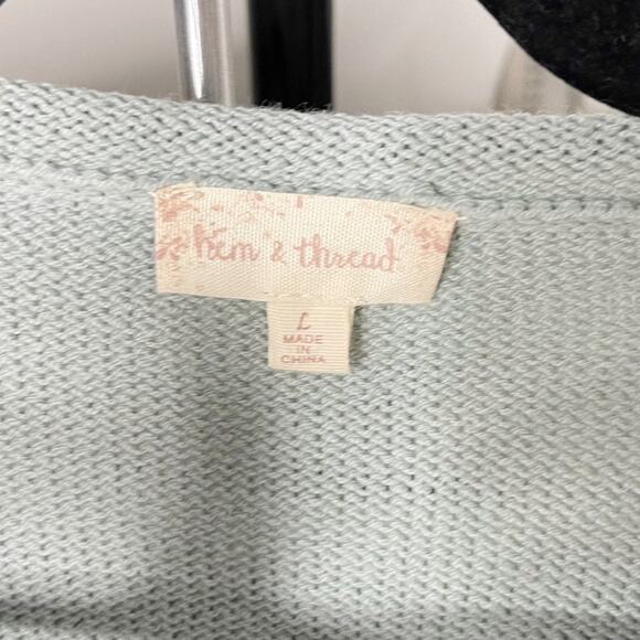 New Hem & Thread L Seafoam Green Crew Knit Sweater Cotton Blend Textured Stitch - Picture 6 of 8